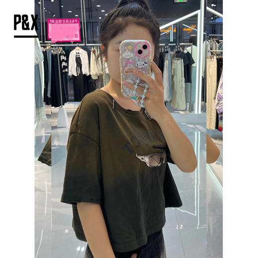 P&X设计师女装时尚设计感圆领T恤 824202554 灰/咖 商品图2