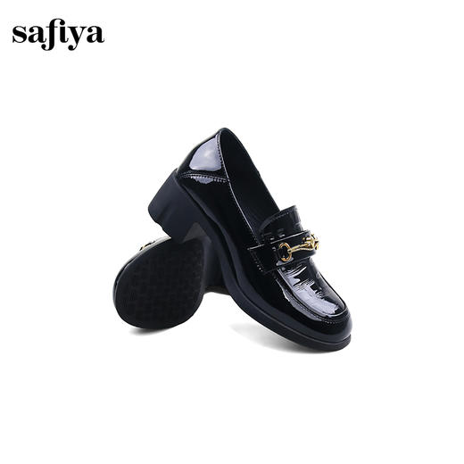 Safiya/索菲娅2024秋英伦风石头纹漆皮爱心扣百搭粗跟通勤小皮鞋 SF43112083 商品图3