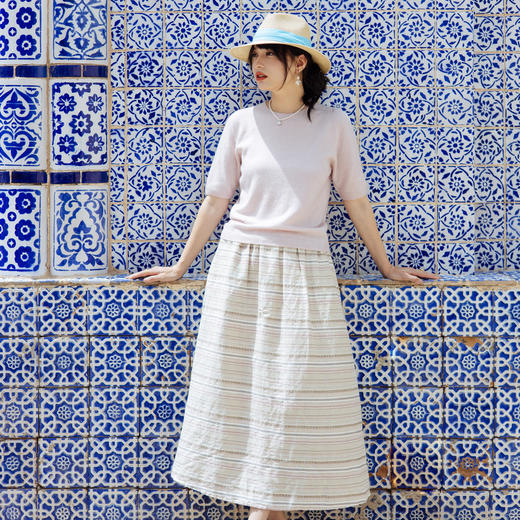 绽放595朵2024早秋新款女装天丝羊绒羊毛短袖彩色文艺针织T恤上衣 商品图3