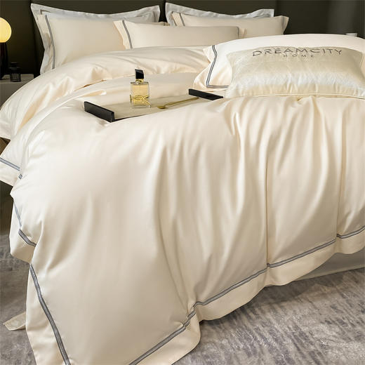 自然醒轻奢高端60支长绒棉刺绣床上四件套全棉纯棉100高级感床单床笠款被套三件套床品NH 商品图6