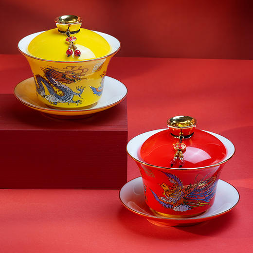 《衍福·龙凤和鸣》茶礼珍品套装 足金乾隆御笔衍福云佩  婚礼婚庆敬茶 龙凤茶杯 盖碗茶茶具 商品图0