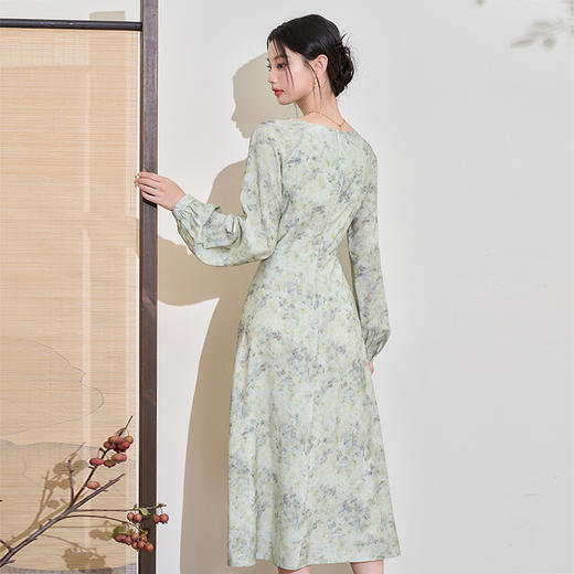 莫奈花园油画风文艺风长袖连衣裙女早春碎花镂空长裙V3142268 商品图4