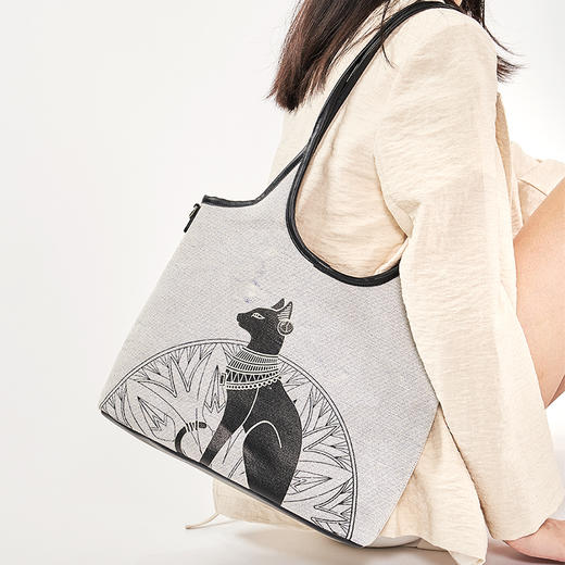 大英博物馆 盖亚·安德森猫系列 通勤托特包单肩包-灰色 商品图1