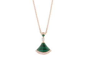 【国内现货预定】Bvlgari 宝格丽 DIVAS’ DREAM系列 女士18k玫瑰金+孔雀石+钻石扇形项链 351143