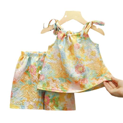 【舒适，时尚，凉爽】夏季新款女宝宝 韩版碎花吊带套装 短裤两件套 洋气夏装女童 女童清爽泡泡棉吊带套装-QQ 商品图4