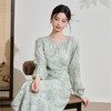 莫奈花园油画风文艺风长袖连衣裙女早春碎花镂空长裙V3142268 商品缩略图2
