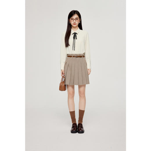 【严选】诗凡黎学院风双腰头格纹半身裙2024秋新款百褶高腰遮胯A字短裙女SF7140821 商品图1