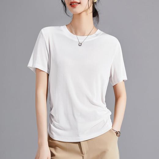 进口天丝三醋酸重磅短袖T恤女 2024夏季老钱新贵V领设计正肩上衣 商品图3