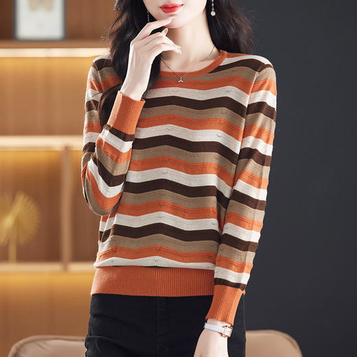 条纹长袖上衣，宽松针织打底小衫薄款CC-13-6301 商品图1