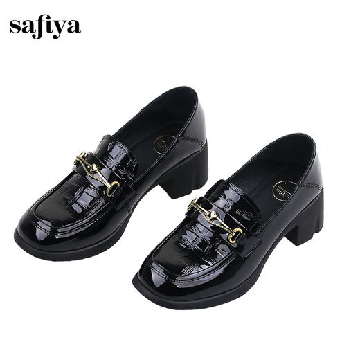 Safiya/索菲娅2024秋英伦风石头纹漆皮爱心扣百搭粗跟通勤小皮鞋 SF43112083 商品图6