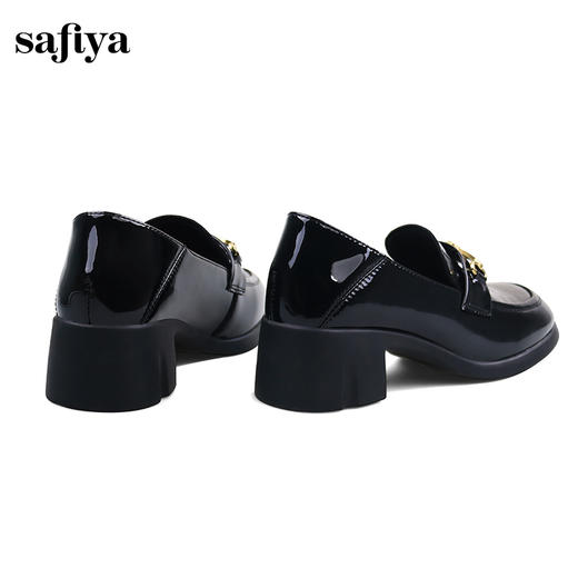 Safiya/索菲娅2024秋英伦风石头纹漆皮爱心扣百搭粗跟通勤小皮鞋 SF43112083 商品图4
