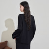 西遇宽松黑色毛针织衫女新款薄款外搭慵懒风罩衫上衣D3242220 商品缩略图4