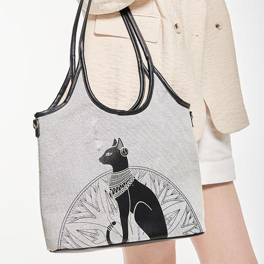 大英博物馆 盖亚·安德森猫系列 通勤托特包单肩包-灰色 商品图3