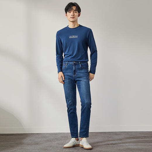 【含羊毛】柒牌水洗牛仔裤男2024秋冬新款时尚休闲百搭直筒长裤子	127H71350 商品图4