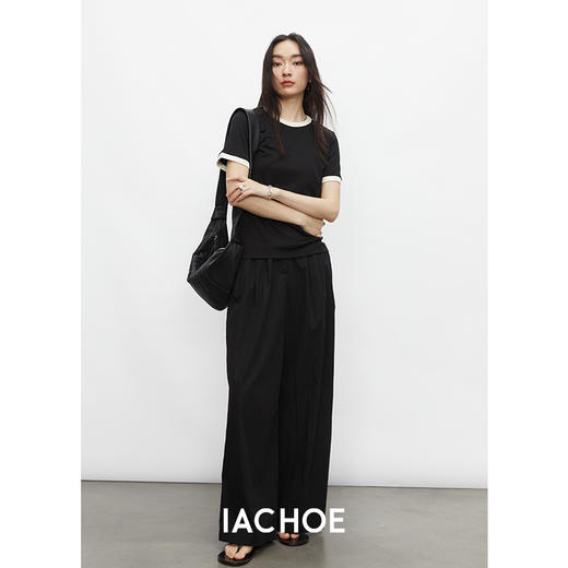 棉仓3431501010  24SS夏季新品多色镶边短袖T恤女真丝棉打底上衣 商品图2