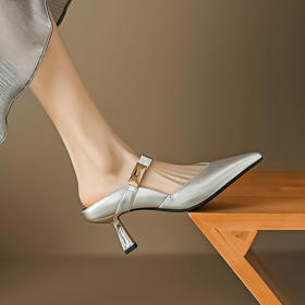 【预售5天】法式复古一字带包头拖鞋头层牛皮优雅女人味尖头细跟凉拖MLD&AD751