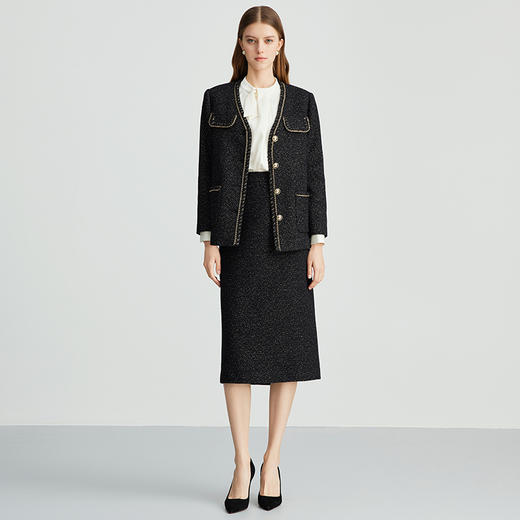 EITIE爱特爱气质优雅精致金葱小香风直筒显瘦V领外套秋季新款C2403404 商品图1