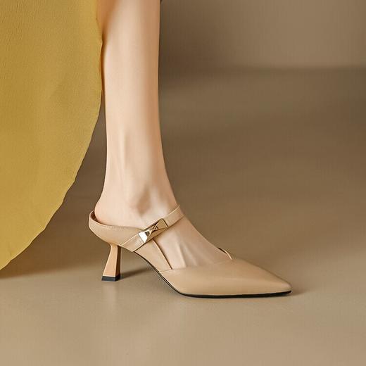 【预售5天】法式复古一字带包头拖鞋头层牛皮优雅女人味尖头细跟凉拖MLD&AD751 商品图1