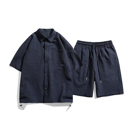 TZ101 休闲服套装男短袖夏季潮流高级感衬衫男生高街宽松短裤 商品图1