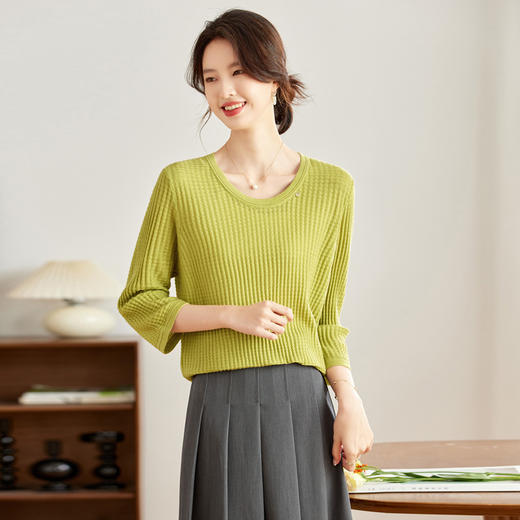 中袖上衣七分袖t恤，圆领针织衫洋气打底小衫CC-16-9007 商品图1