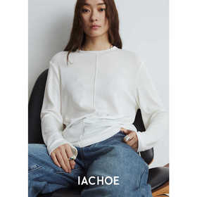 棉仓3561501001 -秋季宽松竖线分割慵懒舒适长袖圆领针织衫  亲肤感面膜T