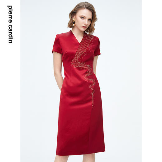 皮尔卡丹女装连衣裙醋酸V领短袖宴会场合礼服裙P4152D4025T0 商品图4