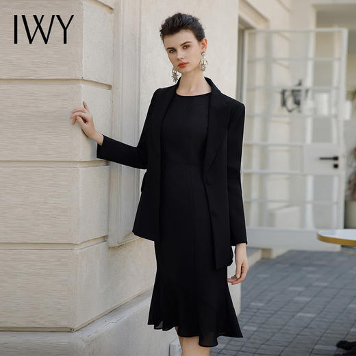 IWY/秋款正式场合职业套装裙黑色长袖西装外套无袖连衣裙职业工装C1956+Q1062 商品图4