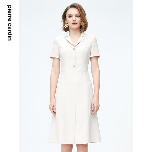 皮尔卡丹女装连衣裙商务浅米短袖高级感通勤OLA字裙P4219D4098M1
 商品图0