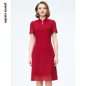 皮尔卡丹女装新中式国风立领通勤修身短袖连衣裙P4215D4008R1
