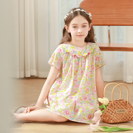 mettekids女童连衣裙2024夏新款纯棉裙子儿童甜美翻领碎花公主裙 商品图1