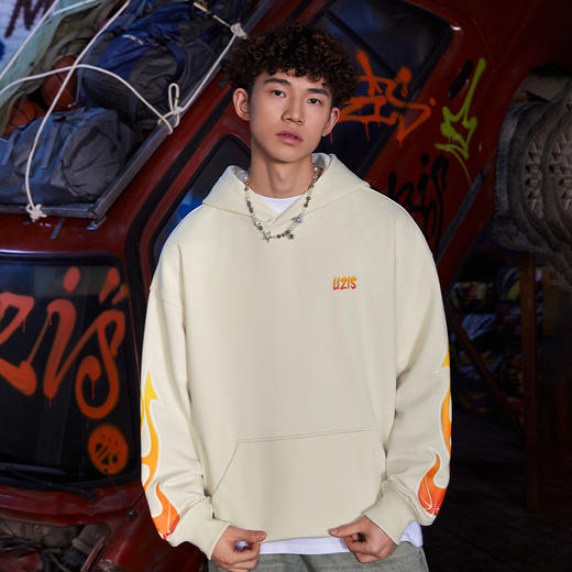 有志者UZIS美式运动卫衣男篮球跑步休闲宽松有志青年连帽上衣火焰 商品图1