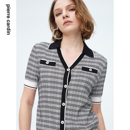 迪安诺女装毛针织衫黑白条纹花色短袖针织外穿内搭N4299K4282W3
 商品图4