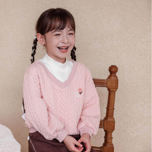 棉果果秋季新品女童空气层保暖拼接假两件套头卫衣M322180624410 商品图0