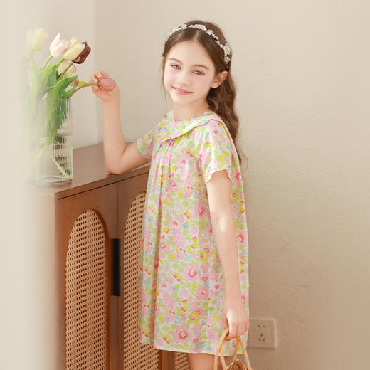 mettekids女童连衣裙2024夏新款纯棉裙子儿童甜美翻领碎花公主裙 商品图3