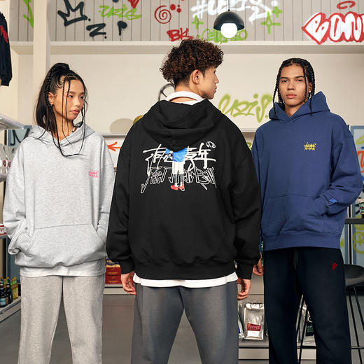 有志者UZIS有志青年运动卫衣男篮球跑步秋季纯棉保暖连帽卫衣主场 商品图4