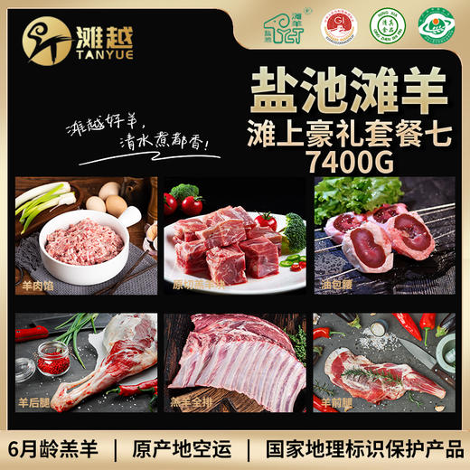 滩越  盐池滩羊滩上豪礼套餐七7400g（羊后腿2000g*1、羊前腿1500g*1、羔羊全排1500g*1、原切羔羊块 750g*2、羊肉馅450g*1、油包腰450g*1） 商品图0