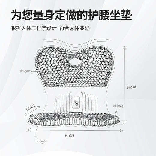【蜂窝透气 护腰舒适】升级款-思菲其凝胶护腰坐垫 贴腰柔韧 清洁方便，柔护脊椎缓解腰部酸痛 ， 久坐不累 商品图1