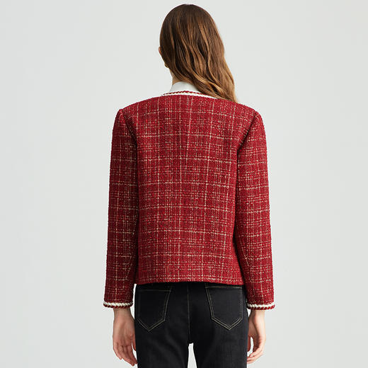 EITIE爱特爱精致气质时尚红色格子小香风显瘦短款外套秋新款C2403402 商品图4