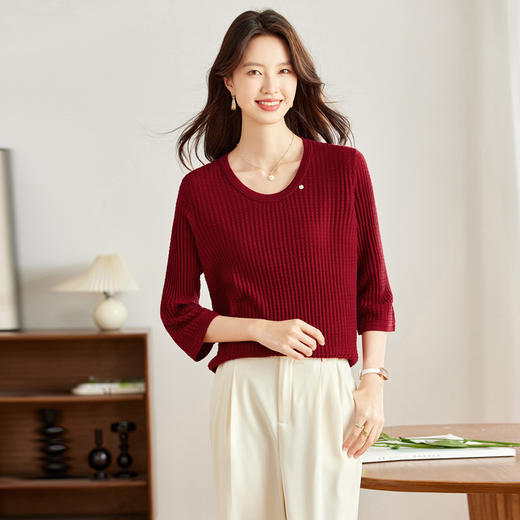 中袖上衣七分袖t恤，圆领针织衫洋气打底小衫CC-16-9007 商品图0