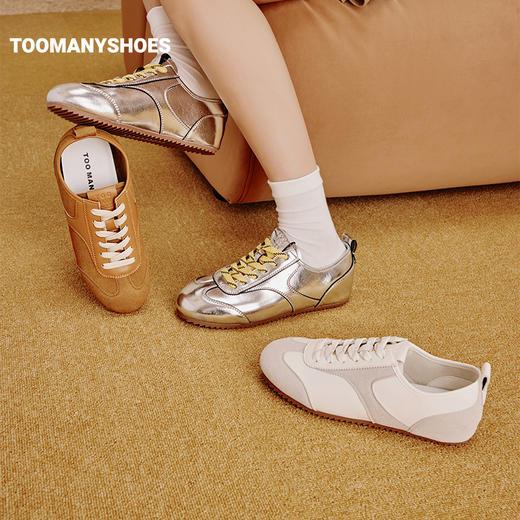 【好溜鞋】Toomanyshoes女鞋霓虹街道复古德训小白鞋银色运动跑鞋 商品图1