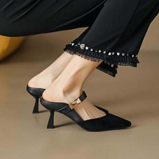 【预售5天】法式复古一字带包头拖鞋头层牛皮优雅女人味尖头细跟凉拖MLD&AD751 商品图3