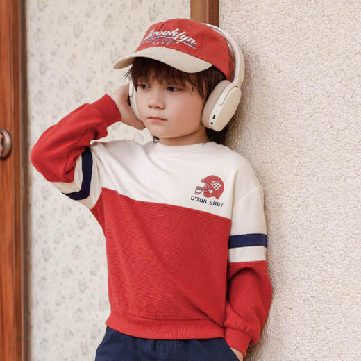 棉果果秋季新品男童春秋款简约百搭撞色拼接纯棉圆领套头卫衣M312180224456 商品图0