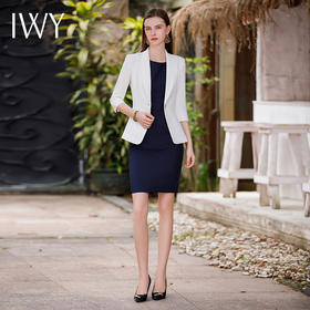 IWY/秋款正式场合接待工作服通勤干练七分袖西装女士连衣裙职业装C1837+Q736
