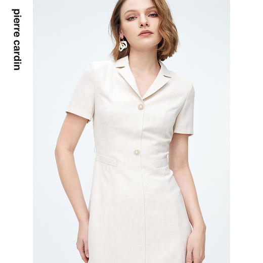 皮尔卡丹女装连衣裙商务浅米短袖高级感通勤OLA字裙P4219D4098M1
 商品图4