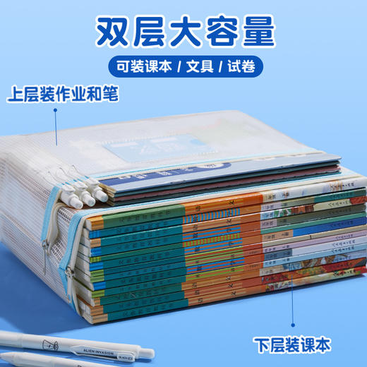 猫太子文件袋小学生科目分类袋双层防水学科补习透明手提袋初中生专用试卷收纳袋拉链式儿童作业书本拎书袋子 商品图3