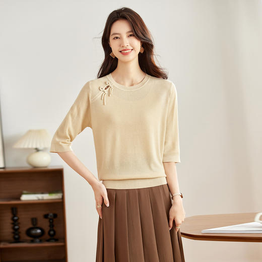 七分袖针织t恤，宽松国风时尚遮肉小衫CC-16-9008 商品图1