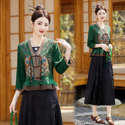 提花缎复古中式，重工刺绣套装HR-YBER111 商品图3