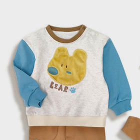 棉果果秋季新品男童撞色拼接休闲百搭小毛圈卡通套头卫衣M312180224489