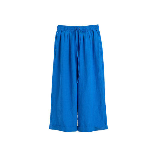 绽放旅行女装437/进口高支亚麻松紧腰卷边九分裤直筒廓形休闲裤女 商品图4