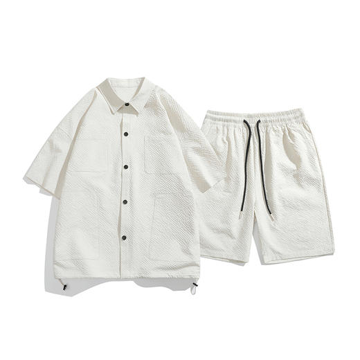 TZ101 休闲服套装男短袖夏季潮流高级感衬衫男生高街宽松短裤 商品图4